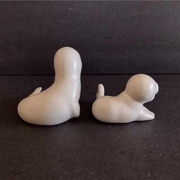 Vintage Oxford Mexico Pair Of Ceramic Mother & Pup White Seal Figurines Big Eyes - Picture 3 of 8